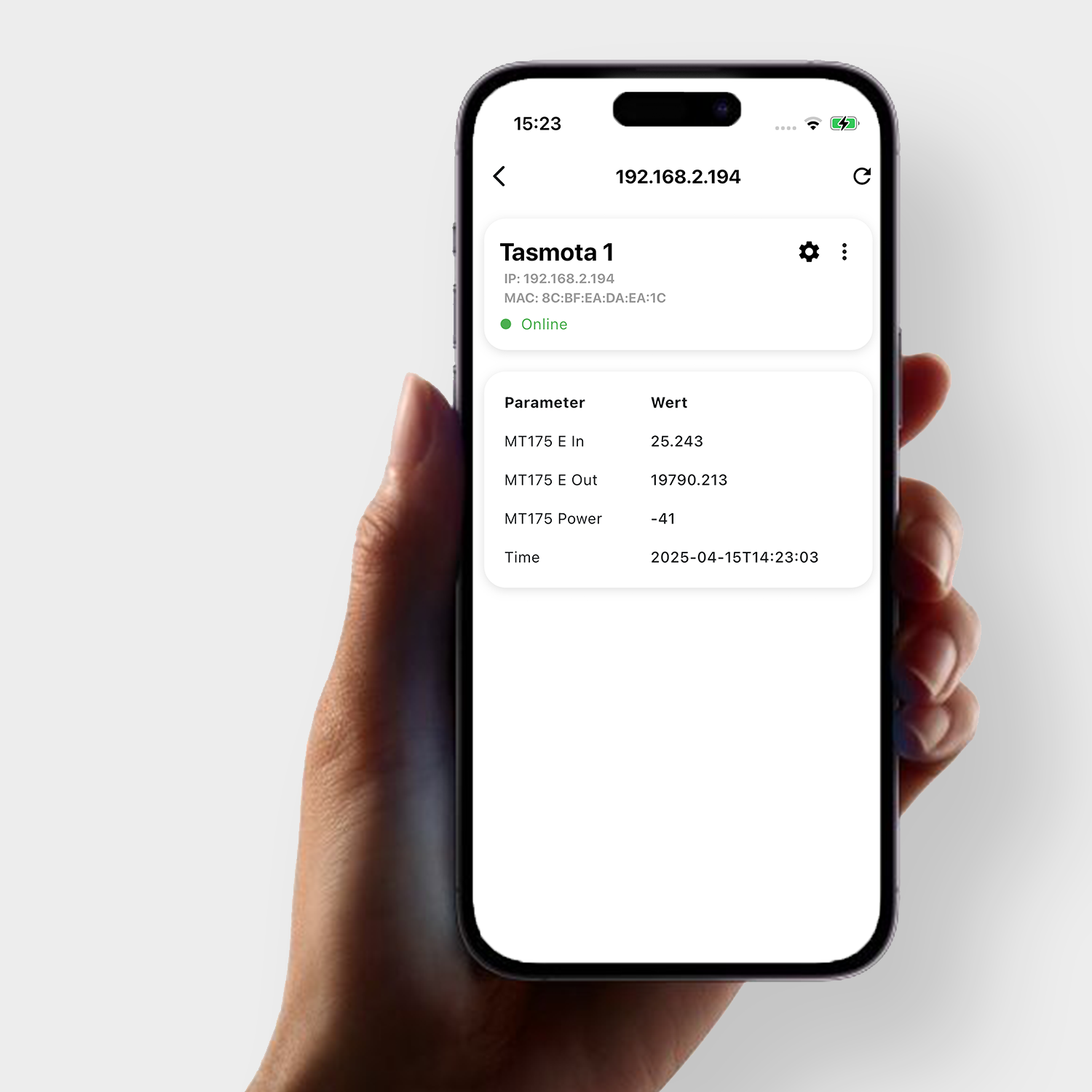 stromleser App - Tasmota Anzeige