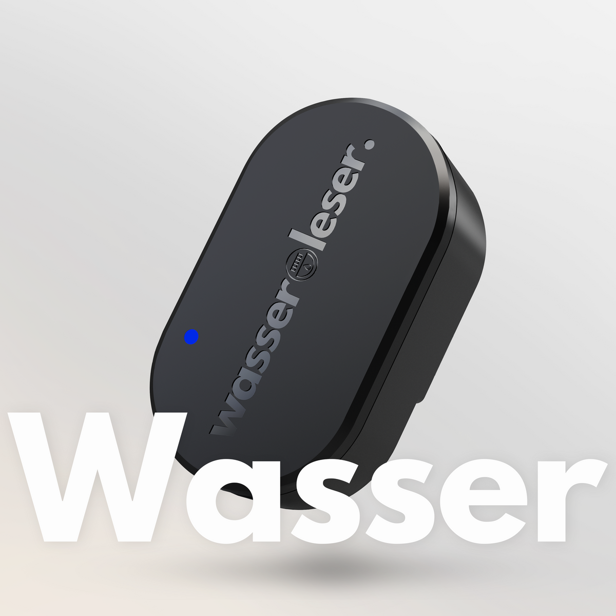 wasserleser Wasserzähler-Sensor in Schwarz vor hellem Hintergrund, mit großem ‘Wasser’-Schriftzug darunter.
